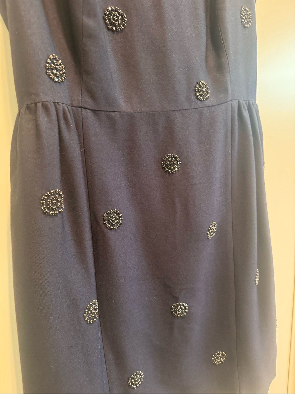 Boden Navy Embellished Spot Wool Silk Fit & Flare Cocktail Dress - Picture 5 of 9